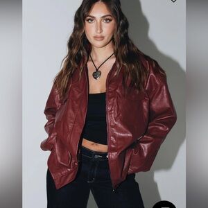 Princess Polly Red Oversized Faux Leather Jacket